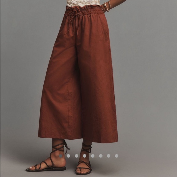 Anthropologie wide Leg Linen Pull-on Pants XSP Brown NWT - Picture 10 of 12